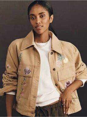 Anthropologie Floral Embroidered Jacket